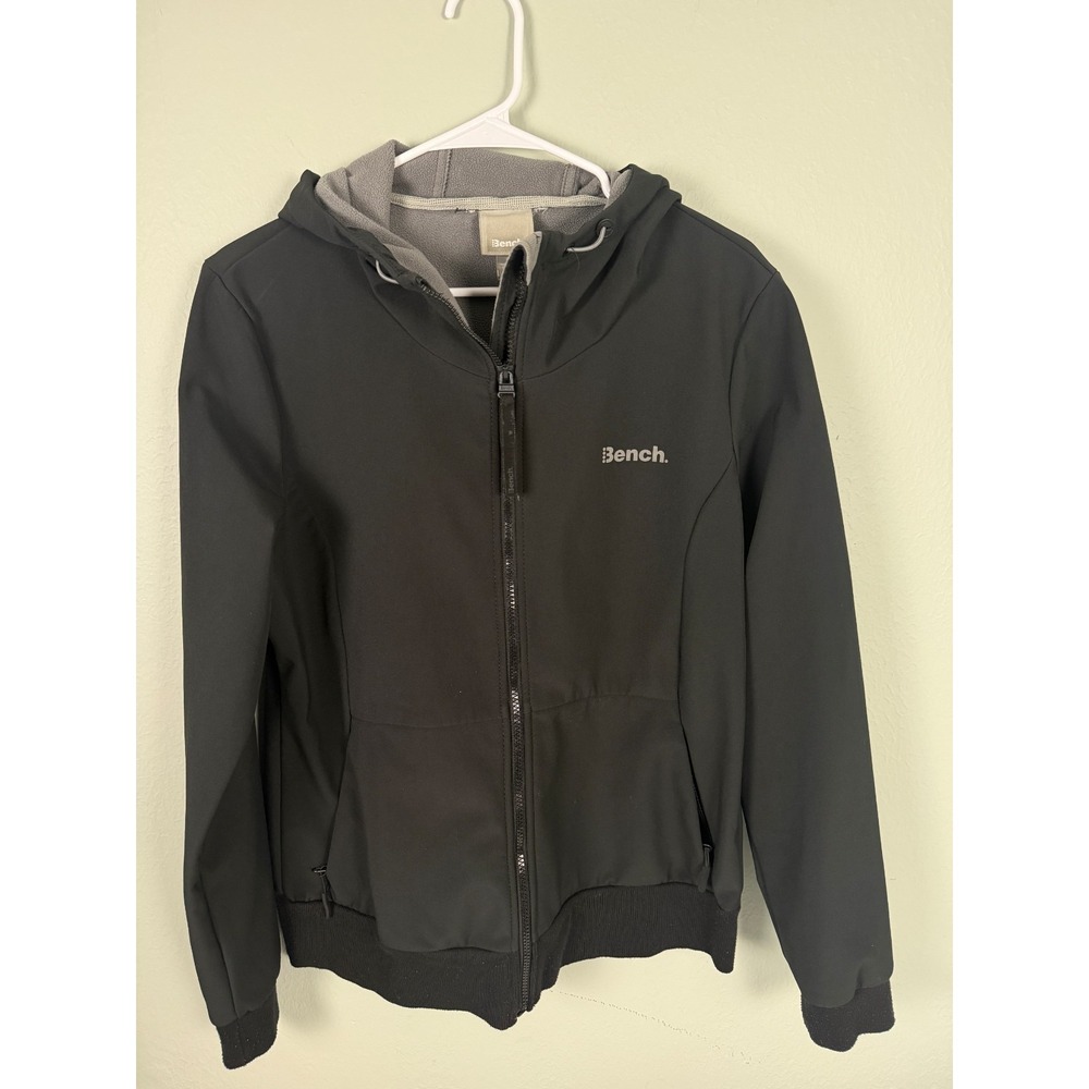 Bench Women's Softshell Hooded‎ Jacket Full Zip Black Fleece Lined Large